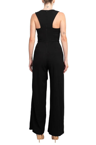 Marina V - Neck Sleeveless Zipper Back Racer Back Ruffled Hem Crepe Jumpsuit - Glamourous Grace