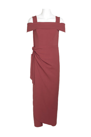 Marina Square Neck Off Shoulder Tie Side Zipper Back Faux Sarong Overlay Crepe Jumpsuit - By Baano