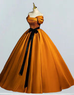Off the shoulder beaded long satin ball gown