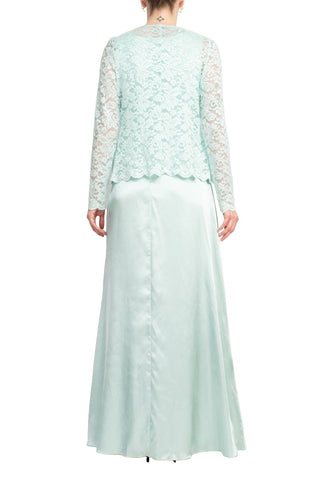 Marina Crew Neck Sleeveless Embroidered Top Zipper Back Solid Satin Dress with Jacket 2 Piece Set - By Baano