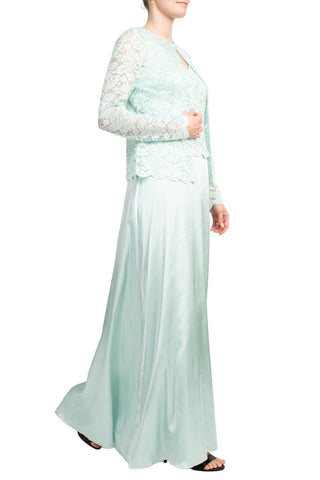 Marina Crew Neck Sleeveless Embroidered Top Zipper Back Solid Satin Dress with Jacket 2 Piece Set - By Baano