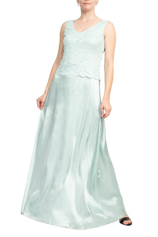 Marina Crew Neck Sleeveless Embroidered Top Zipper Back Solid Satin Dress with Jacket 2 Piece Set - By Baano