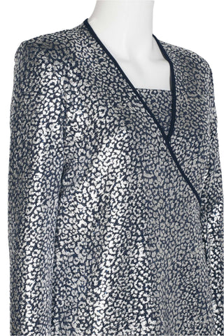 Marina Spaghetti Strap Metallic Knit Top Elastic Mid Waist Straight Leg Pant Set with Long Sleeve Surplice V-Neck Metallic Knit Jacket Three Piece Set - By Baano