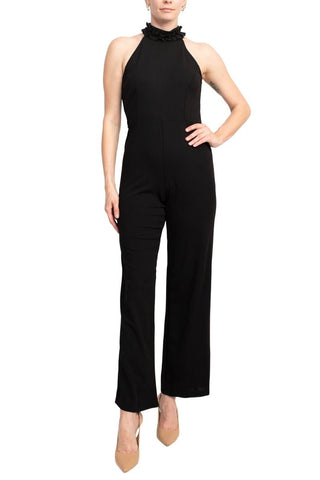 Marina Ruffled Halter Neck Keyhole Back Solid Jumpsuit - Glamourous Grace