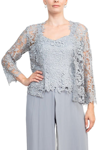 Marina Sweet Heart Neck Sleeveless Back Zipper Wide Leg Jumpsuit With Matching Lace Jacket - Glamourous Grace
