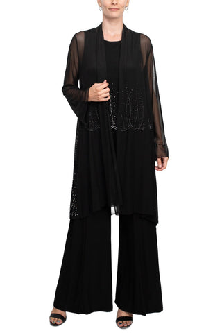 Marina Scoop Neck Sleeveless Embellished Scalloped Hem Mock 2 Piece Set with Long Sleeve Embellished Long Bodied Jacket - By Baano