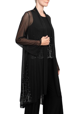 Marina Scoop Neck Sleeveless Embellished Scalloped Hem Mock 2 Piece Set with Long Sleeve Embellished Long Bodied Jacket - By Baano