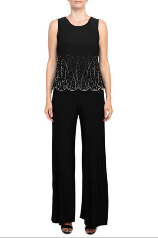 Marina Scoop Neck Sleeveless Embellished Scalloped Hem Mock 2 Piece Set with Long Sleeve Embellished Long Bodied Jacket - By Baano