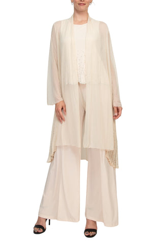 Marina Scoop Neck Sleeveless Embellished Scalloped Hem Mock 2 Piece Set with Long Sleeve Embellished Long Bodied Jacket - By Baano
