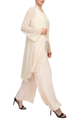 Marina Scoop Neck Sleeveless Embellished Scalloped Hem Mock 2 Piece Set with Long Sleeve Embellished Long Bodied Jacket - By Baano