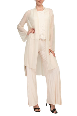 Marina Scoop Neck Sleeveless Embellished Scalloped Hem Mock 2 Piece Set with Long Sleeve Embellished Long Bodied Jacket - By Baano