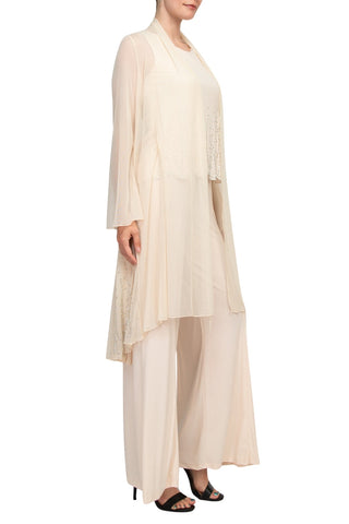 Marina Scoop Neck Sleeveless Embellished Scalloped Hem Mock 2 Piece Set with Long Sleeve Embellished Long Bodied Jacket - By Baano