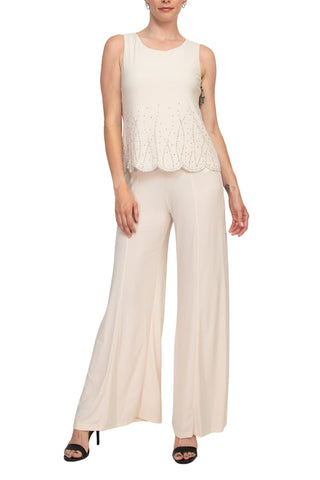 Marina Scoop Neck Sleeveless Embellished Scalloped Hem Mock 2 Piece Set with Long Sleeve Embellished Long Bodied Jacket - By Baano
