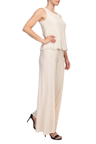 Marina Scoop Neck Sleeveless Embellished Scalloped Hem Mock 2 Piece Set with Long Sleeve Embellished Long Bodied Jacket - By Baano