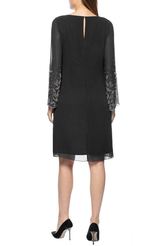 Marina Scoop Neck Embellished Sleeve Keyhole Back Solid Chiffon Dress - Glamourous Grace
