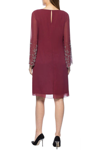 Marina Scoop Neck Embellished Sleeve Keyhole Back Solid Chiffon Dress - Glamourous Grace