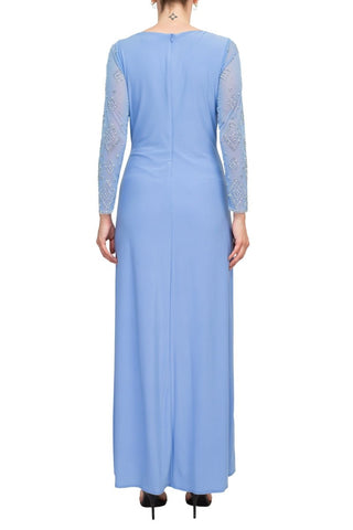 Marina V Neck Long Beaded Sleeves Back Zipper Knot Twist Jersey Jumpsuit - Glamourous Grace