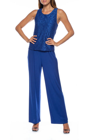 Marina Embellished Scoop Neck Sleeveless Top Elastic Waist ITY Pants with Matching 3/4 Sleeve Jacket (3pc Set) - Glamourous Grace