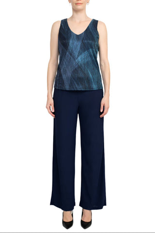 Marina V - Neck Metallic Top Mid Waist Solid Jersey Pant with Matching Metallic Jacket (3 Piece Set) - Glamourous Grace