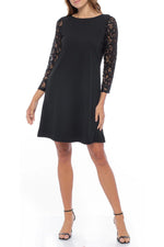 Marina Boat Neck 3/4 Lace Sleeve V - Back Scuba Crepe Dress - Glamourous Grace