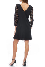 Marina Boat Neck 3/4 Lace Sleeve V - Back Scuba Crepe Dress - Glamourous Grace