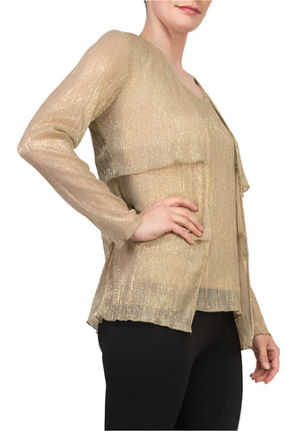 Marina Round Neck Top and Long Sleeve Layered Cardigan Sweater
