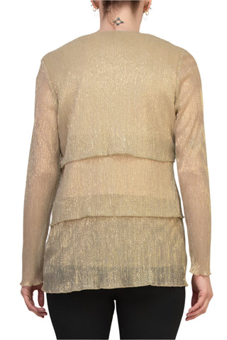 Marina Round Neck Top and Long Sleeve Layered Cardigan Sweater