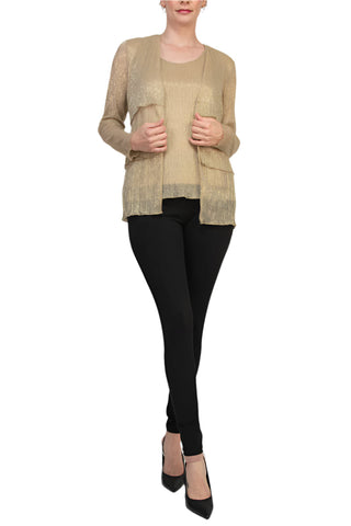 Marina Round Neck Top and Long Sleeve Layered Cardigan Sweater