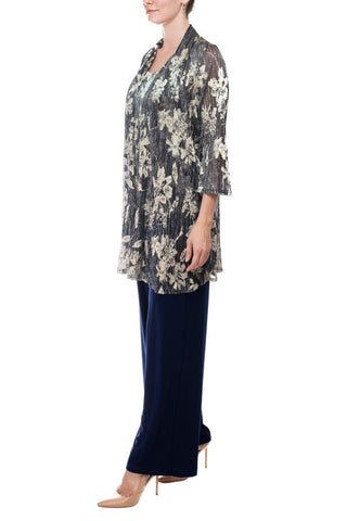 Marina Scoop Neck Sleeveless Keyhole Back Metallic Knit Bodice Solid Matte Jersey Jumpsuit with Matching Open Front Jacket - Glamourous Grace