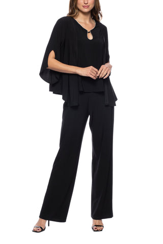 Marina Rhinestone Keyhole Neckline Sleeveless Top with Jacket and Pants