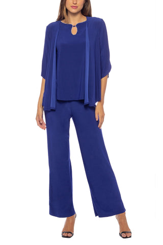 Marina Rhinestone Keyhole Neckline Sleeveless Top with Jacket and Pants