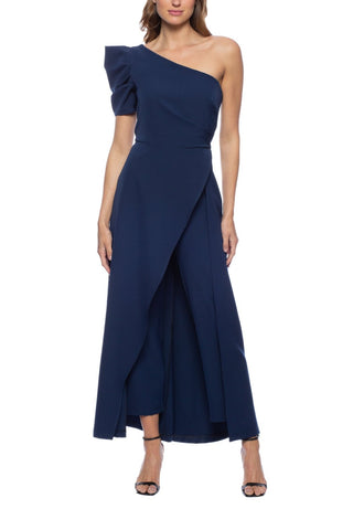 Marina Scuba Crepe One Shoulder Puff Sleeve Overlay Skirt Jumpsuit Dress - Glamourous Grace