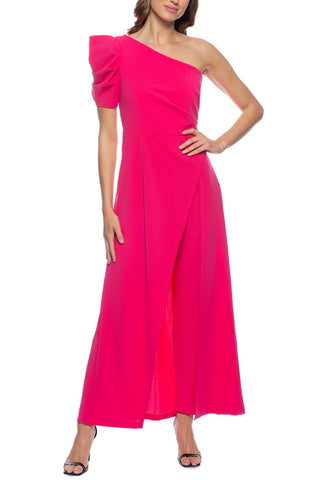 Marina Scuba Crepe One Shoulder Puff Sleeve Overlay Skirt Jumpsuit Dress - Glamourous Grace