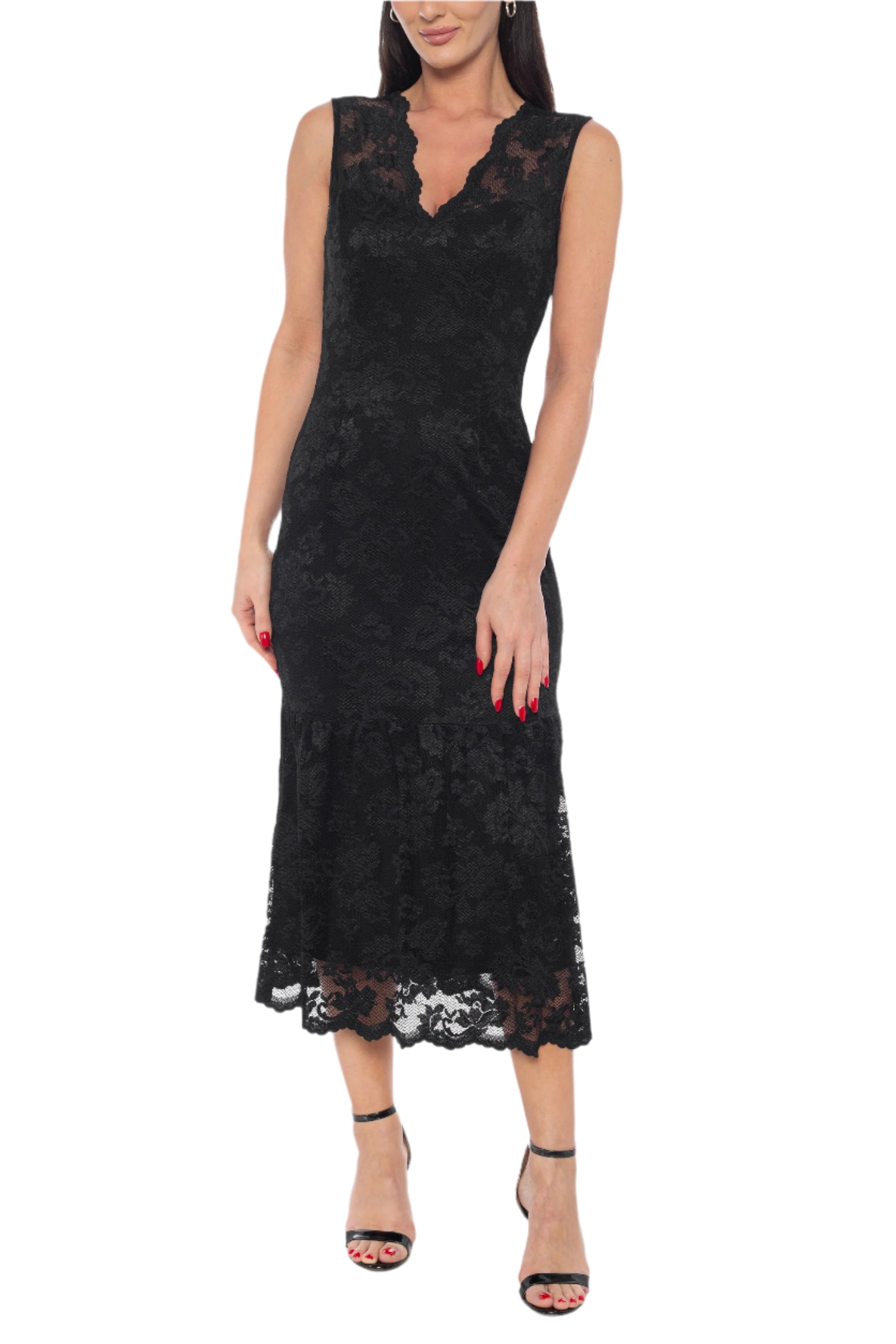 Marina Scallop Lace V-Neck Sleeveless A-Line Midi Dress