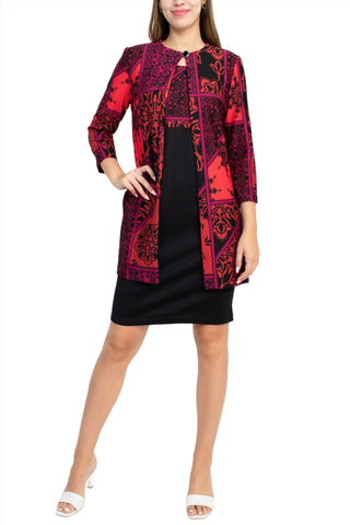 Danny & Nicole Scoop Neck Sleeveless Multi Print Dress with Matching Jacket - By Baano