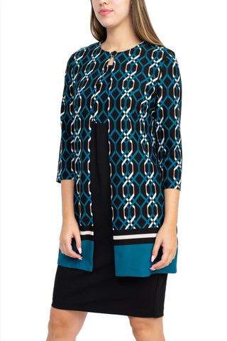 Danny & Nicole Scoop Neck Sleeveless Zipper Back Multi Print Crepe Dress with Matching Jacket - By Baano