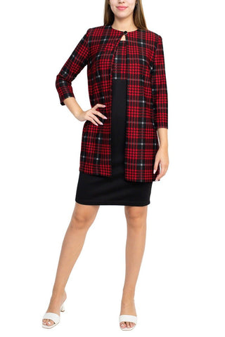 Danny & Nicole Scoop Neck Sleeveless Zipper Back Multi Print Knit Dress with Matching Jacket - Glamourous Grace