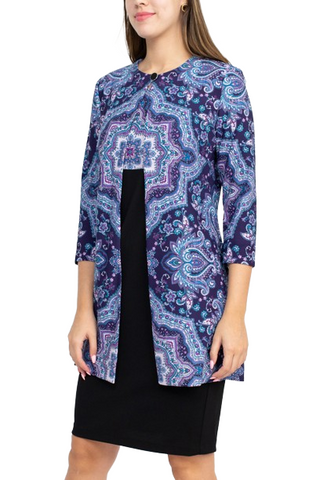 Danny & Nicole Scoop Neck Sleeveless Zipper Back Multi Print Crepe Dress with Matching Jacket - By Baano