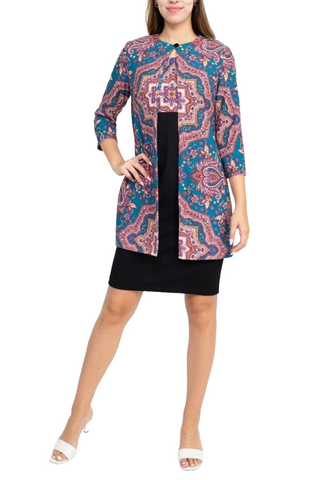 Danny & Nicole Scoop Neck Sleeveless Zipper Back Multi Print Crepe Dress with Matching Jacket - By Baano