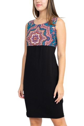 Danny & Nicole Scoop Neck Sleeveless Zipper Back Multi Print Crepe Dress with Matching Jacket - By Baano