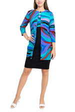 Danny & Nicole Scoop Neck Sleeveless Zipper Back Multi Print Dress With Matching Jacket - Glamourous Grace