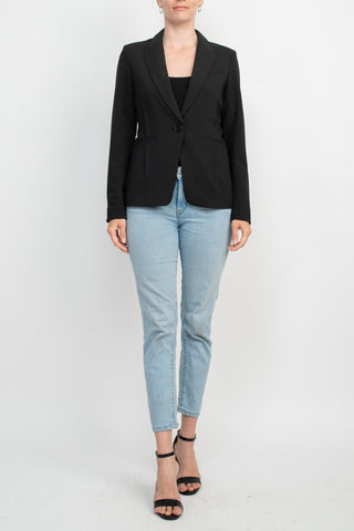 Ecru Designs Lapel Collar One Button Long Sleeve Silt Back Crepe Blazer - By Baano