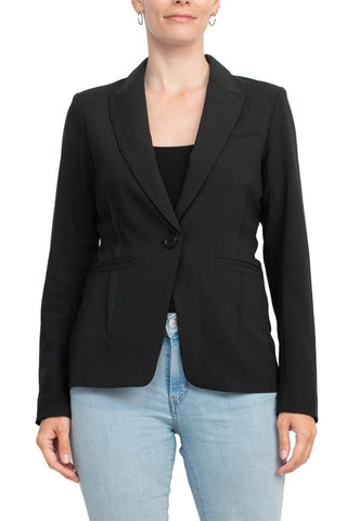 Ecru Designs Lapel Collar One Button Long Sleeve Silt Back Crepe Blazer - By Baano
