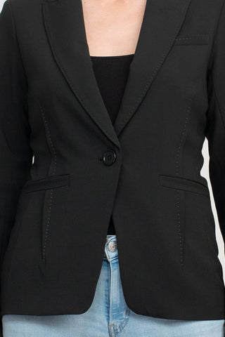 Ecru Designs Lapel Collar One Button Long Sleeve Silt Back Crepe Blazer - By Baano