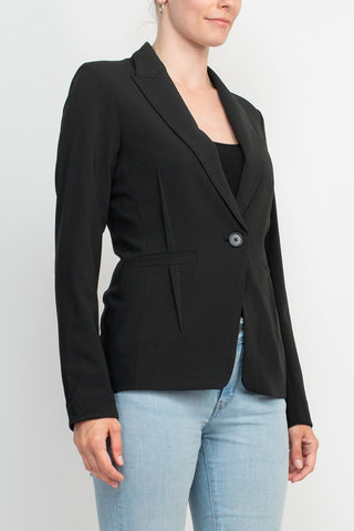 Ecru Designs Lapel Collar One Button Long Sleeve Silt Back Crepe Blazer - By Baano
