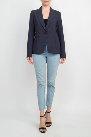 Ecru Designs Lapel Collar One Button Long Sleeve Silt Back Crepe Blazer - By Baano