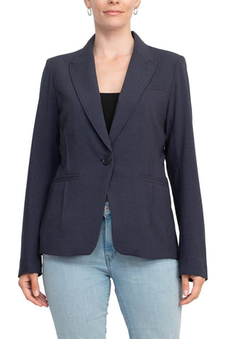 Ecru Designs Lapel Collar One Button Long Sleeve Silt Back Crepe Blazer - By Baano