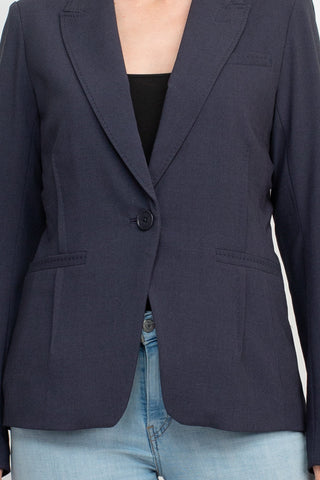 Ecru Designs Lapel Collar One Button Long Sleeve Silt Back Crepe Blazer - By Baano