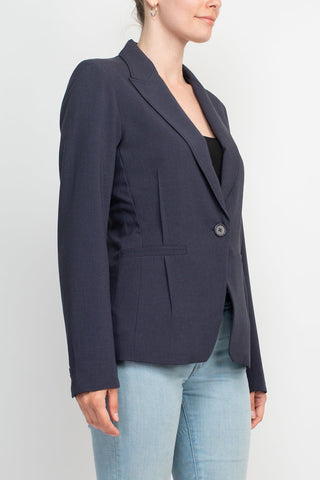 Ecru Designs Lapel Collar One Button Long Sleeve Silt Back Crepe Blazer - By Baano