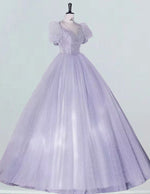Girls' Elegant Lavender Sequin Tulle V-Neck Prom Gown | Formal Evening Dress